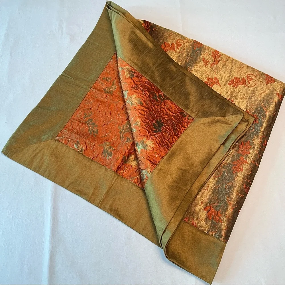 Reversible 48” Square Embroidered Metallic Organza Tapestry Overlay Tablecloth